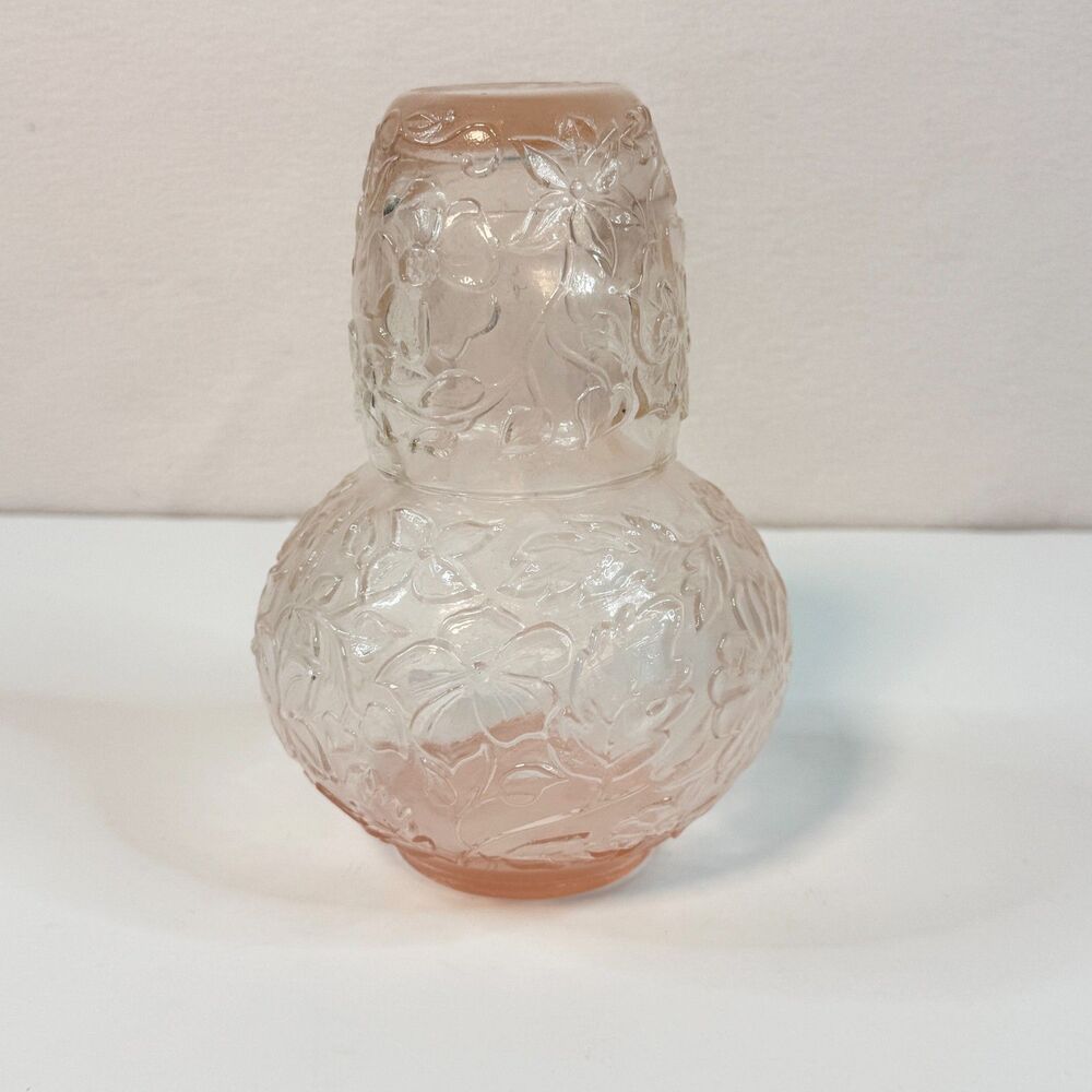 Vintage | Pink Depression Glass Bedside Carafe with Floral Pattern | 1930s